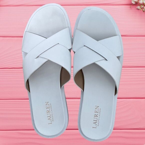 LAUREN Ralph Lauren Kelsie Slide Sandals Women Size 9 White Slip on - Picture 8 of 9
